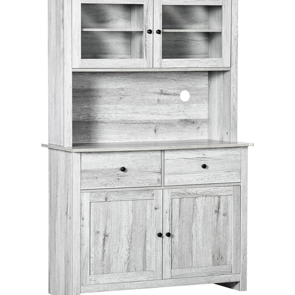 63.5" Kitchen Storage With Pantry Unit, 4 Shelves & Drawers, Ash Grey, Fits Multiple Kitchenware Items Cabinet And Extra For Blenders Pitchers, Tall, Shelves, Maximizes Functionality