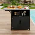 thumbnail image 1 of 63.5" Wicker Rolling Kitchen Island Cart with 2 Storage Shelves, Outdoor Grill Cart with Foldable Side Tabletop and Bottle Opener, Storage BBQ Cabinet  for Patio, Garden, Backyard, Matte Black, 1 of 9