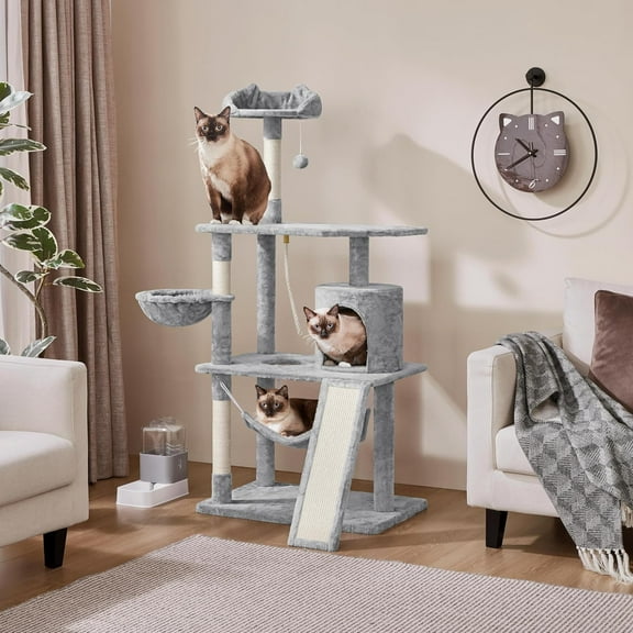 63.5in Multi-Level  Tree with Scratching Posts, Platform & Hammock for Cats and Pets - Dog Bed