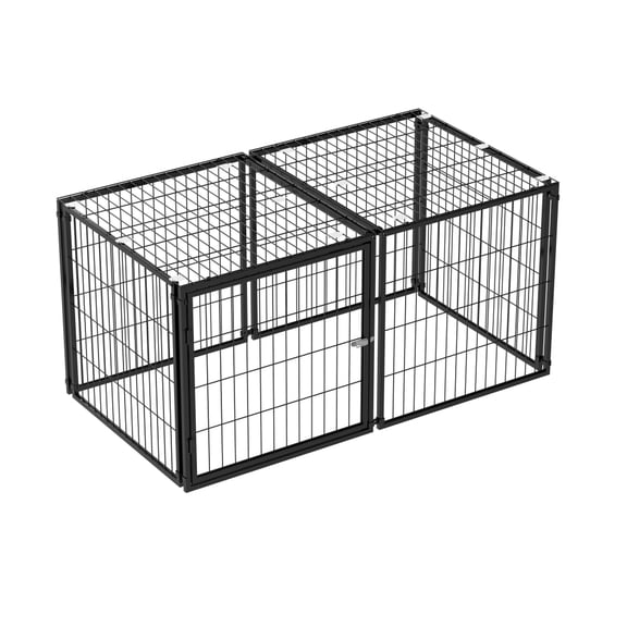 63.7" Large Indoor Metal Wire Dog Playpen Kennel with Lockable Top Cover, DIY Modular Iron Dog Cage, Multi-Angle Door Design, Rustproof Coated Pet Exercise Pen, Fit 2 Small Dogs or 1 Large Dog Under