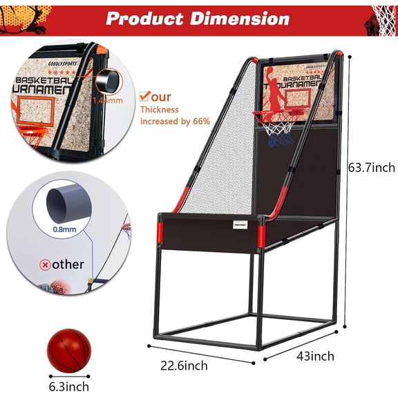 63.7" New Arcade Basketball Game Indoor for Toddlers & Kid 5-7, 8-12 - Basketball Hoop for Kids 3-12 with Wooden Board - Kids Basketball Hoop, Fun Basketball Toys & Gifts for Boys