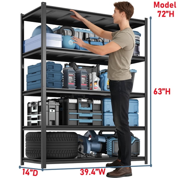 63/72/80/87H Garage Shelving Heavy Duty Storage Shelves 3000LBS Adjustable 5/6Tier Metal Shelving Unit for Storage Rack Garage Storage Shelves Industrial Shelf Utility Rack, Storage Racks