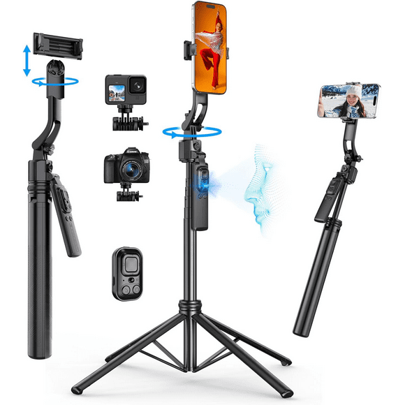 63.77" Extendable Auto Face Tracking Tripod with Stand, 360 Rotation That Follows Your Movement, Portable Phone Tripod Stand with Remote for Content Creator Vlog Live Stream Video Recording