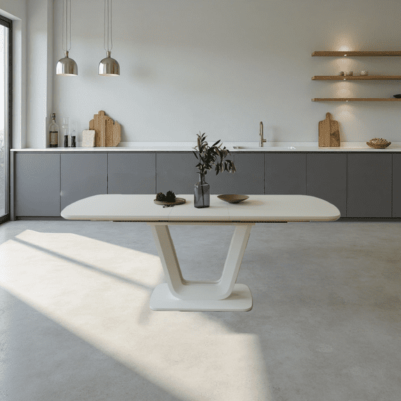 63"-78.7" Expandable Dining Table - Modern Industrial MDF Table with U-Shaped Legs, Grey White, Seats 2-8, for Home/Office/Kitchen