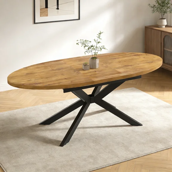 63.2"-78.9" Extendable Round Dining Table for 4-6, Mid Century Modern Wooden Round Table with Removable Leaves Space Saving, Large Folding Dining Table for Dining Living Room , Walnut