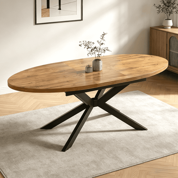 63.2"-78.9" Extendable Round Dining Table for 4-6, Mid Century Modern Wooden Round Table with Removable Leaves Space Saving, Large Folding Dining Table for Dining Living Room , Walnut