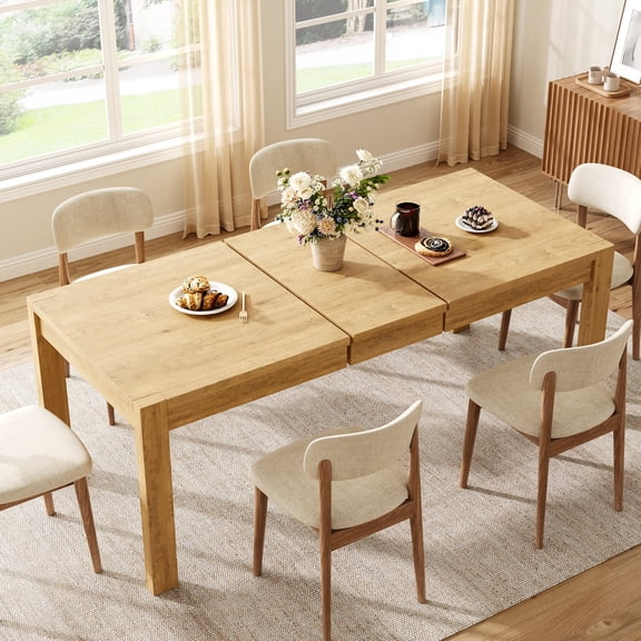 63"-78.7" Extendable Dining Table for 4-8, Rectangular Expandable Kitchen Table for Dining Room, Natural