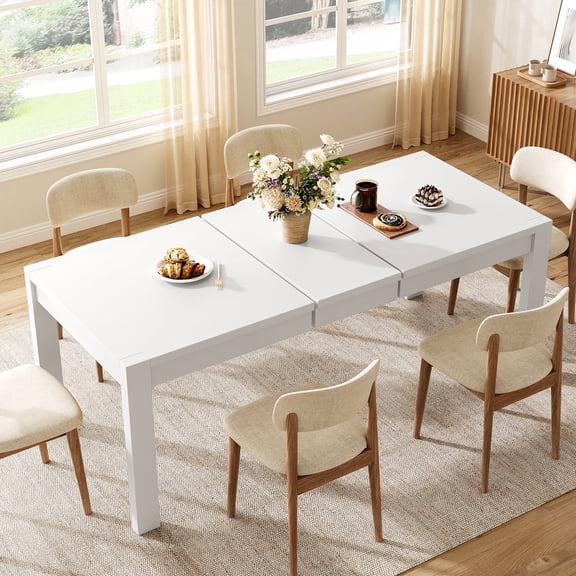 63"-78.7" Extendable Dining Table for 4-8, Rectangular Expandable Kitchen Table for Dining Room, White