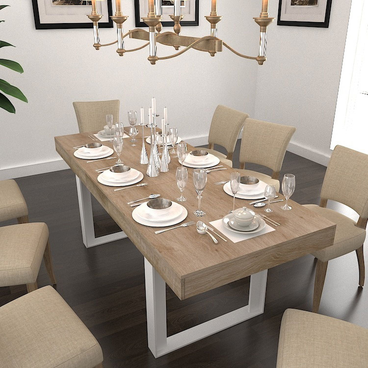 63”79” Extendable Dining Room Table for 10, Modern Farmhouse Wooden