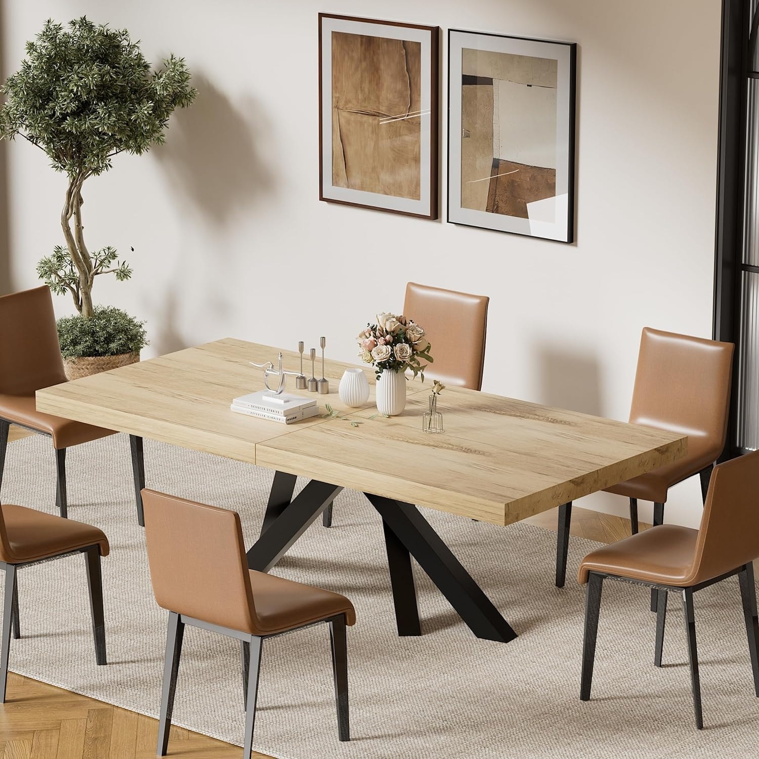 63"-79" Extendable Dining Room Table for 6 8, Modern Kitchen Table ...