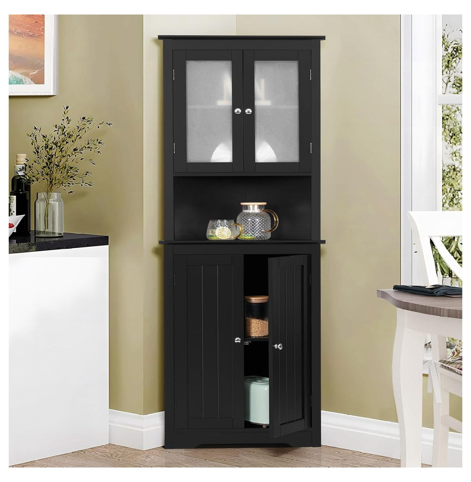 63.8" Black Corner Cabinet with 4 Doors and 5 Storage Shelves, Tall ...