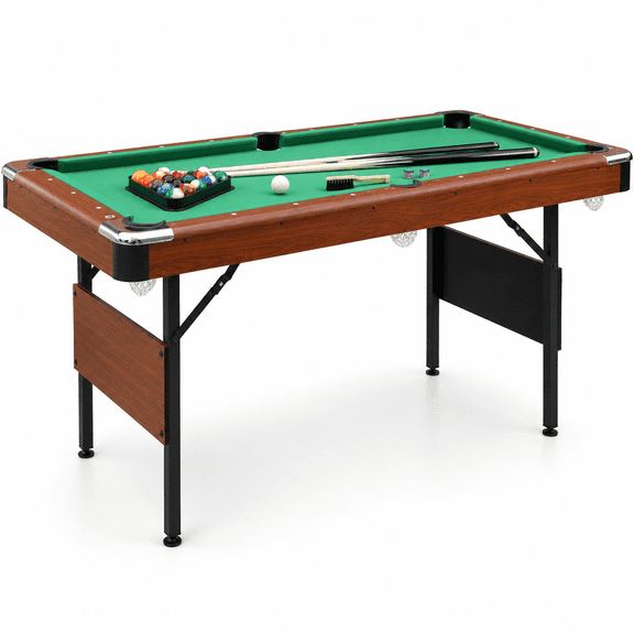 63.8" Foldable Pool Table Billiard Table, Indoor Game Table with Blue Velvet Playfield, Balls, Triangle Rack, Brush & Chalk for Kids Adults Family Game Room