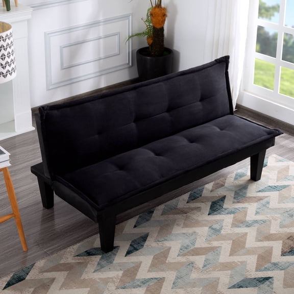 63.8" Futon Sofa Bed Faux Suede Convertible Sleeper Sofa with 3 Adjustable Backrest Positions for Home Office Guest Room