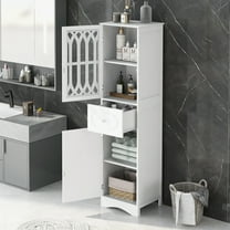 63.8 inch Tall Bathroom Cabinet Freestanding Storage Tower with Drawer and Doors Adjustable Shelf Narrow Cabinet