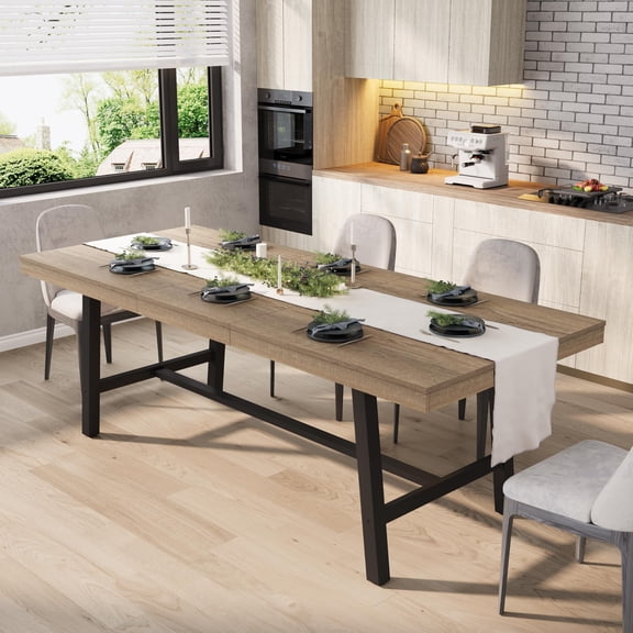63"-83" Extendable Dining Table – Industrial Rectangular Table for 6-8, Rustic Brown, Heavy Duty Metal Frame – For Dining Room, Kitchen & Parties