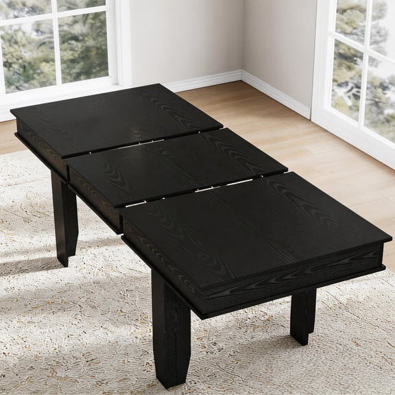 63" to 86.6" Extendable Dining Table for 6-10 People, Farmhouse Rectangular Kitchen Table with Wooden Sturdy Frame, Large Dinner Table for Dining Room & Kitchen-Black