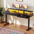 thumbnail image 1 of Casacomoda 63“ Electric Standing Desk with Power Outlets and LED Lights, Adjustable Height Sit Stand Desk with Monitor Shelf & 3 Fabric Drawers for Home Office, Black, 1 of 7