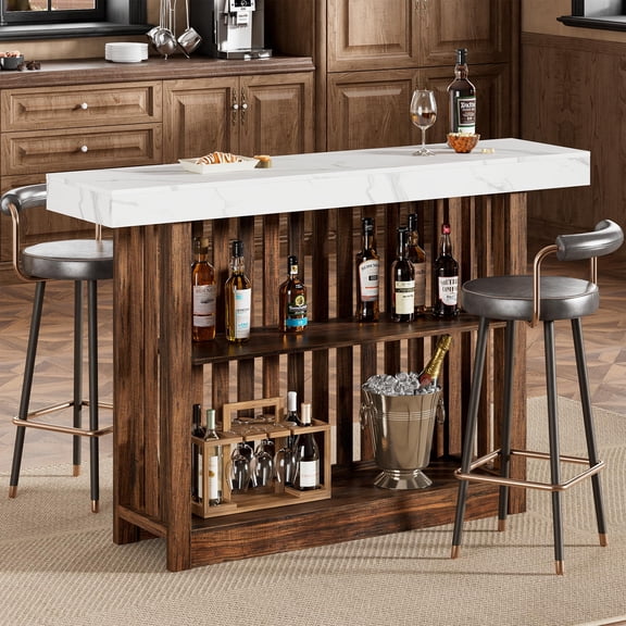 63" Bar Unit,Large Home Bar Table, 2-Tier Kitchen Island,Modern Bar Height Pub Table,Coffee Bar Cabinet for Dining Room,300lbs Load-Capacity