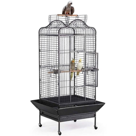 63'' Bird Cage with Stand Wrought Iron Rolling Open Play Top Large Bird Cage for Mini Macaw African Grey Amazon Parrot