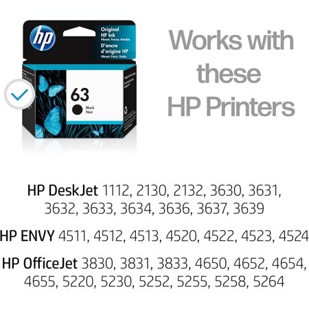63 Black Ink Cartridge for Printers - Works with DeskJet, , OfficeJet Series