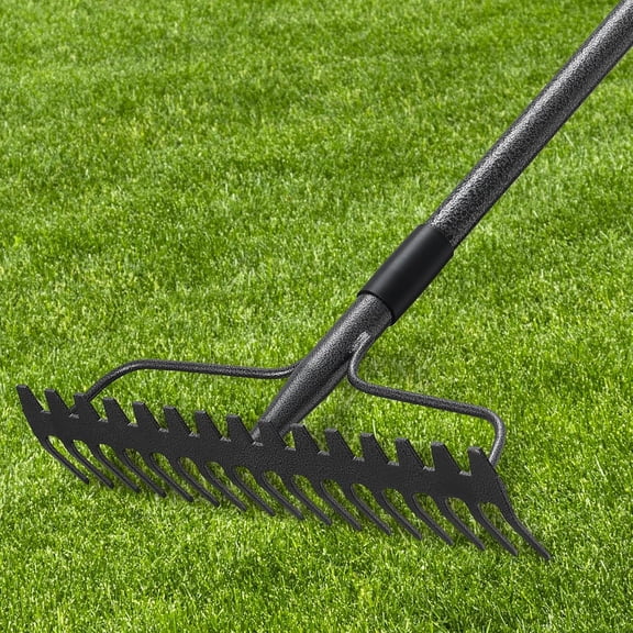 63'' Bow Rake 17 Tines Metal Head Rakes with Stainless Steel HandleHeavy Duty Garden for Loosening Soil Gathering Leaf Leveling Lawn Farming Land Management Yarn Thatch