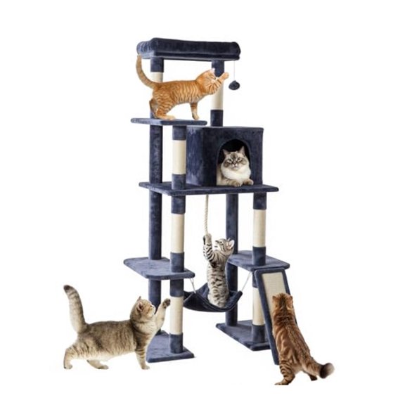 63" Cat Tree Tower - Large Multi-Level Cat Climbing Tower with Sisal Posts & Hammock
