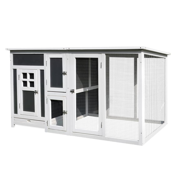 63" Chicken Coop Outdoor Wooden Hen House with Run, Nesting Box & Waterproof Roof