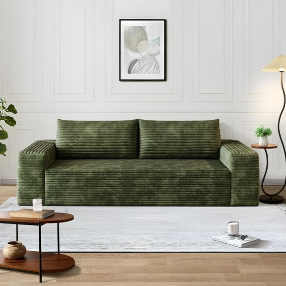 63" Cloud Loveseat Sofa, 2-Seater Boneless Couch in a Box, Memory Foam Corduroy Sofa, Deep Seat Small Couch for Apartments, Ready to Use,Green