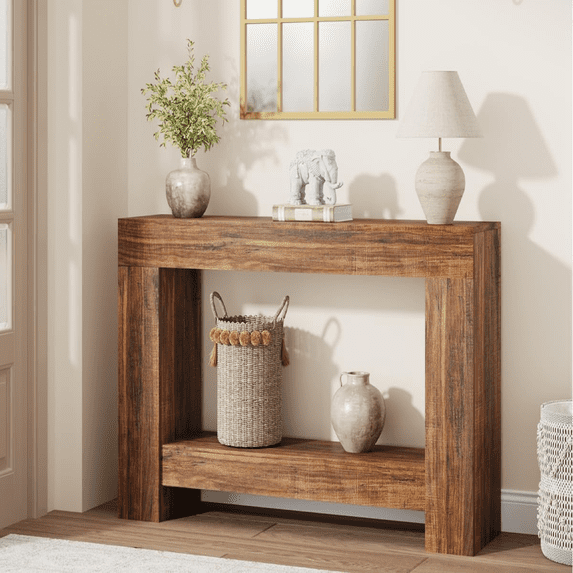 63" Console Table for Entryway,2-Tier Farmhouse Console Table with Storage,Narrow Long Sofa Table for Living Room, Entrance