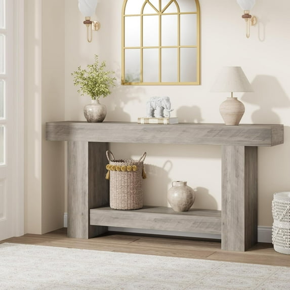 63" Console Table for Entryway,2-Tier Farmhouse Console Table with Storage,Narrow Long Sofa Table for Living Room, Entrance