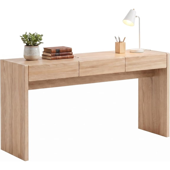 63" Console Table with 3 Drawers, Extra Long Narrow Entryway Sofa Table with Thick Wood-Look Top for Living Room, Hallway and Foyer, Natural