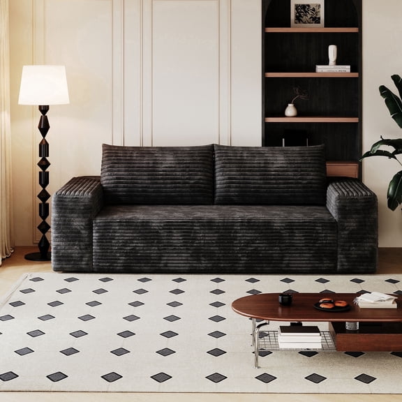 63" Cloud Corduroy Loveseat, No Assembly Memory Foam Sofa for Small Spaces, 2-Seater Deep Seat Couch with 2 Lumbar Pillows,Black