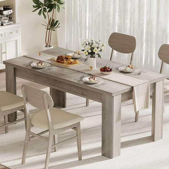 63" Dining Table for 4-6, Farmhouse Dinner Table for 4, Dinner Table, Kitchen Table with Large Tabletop, Rectangular Dining Room Table for Kitchen, Living Room, Retro Gray,(Thickened Tabletop)