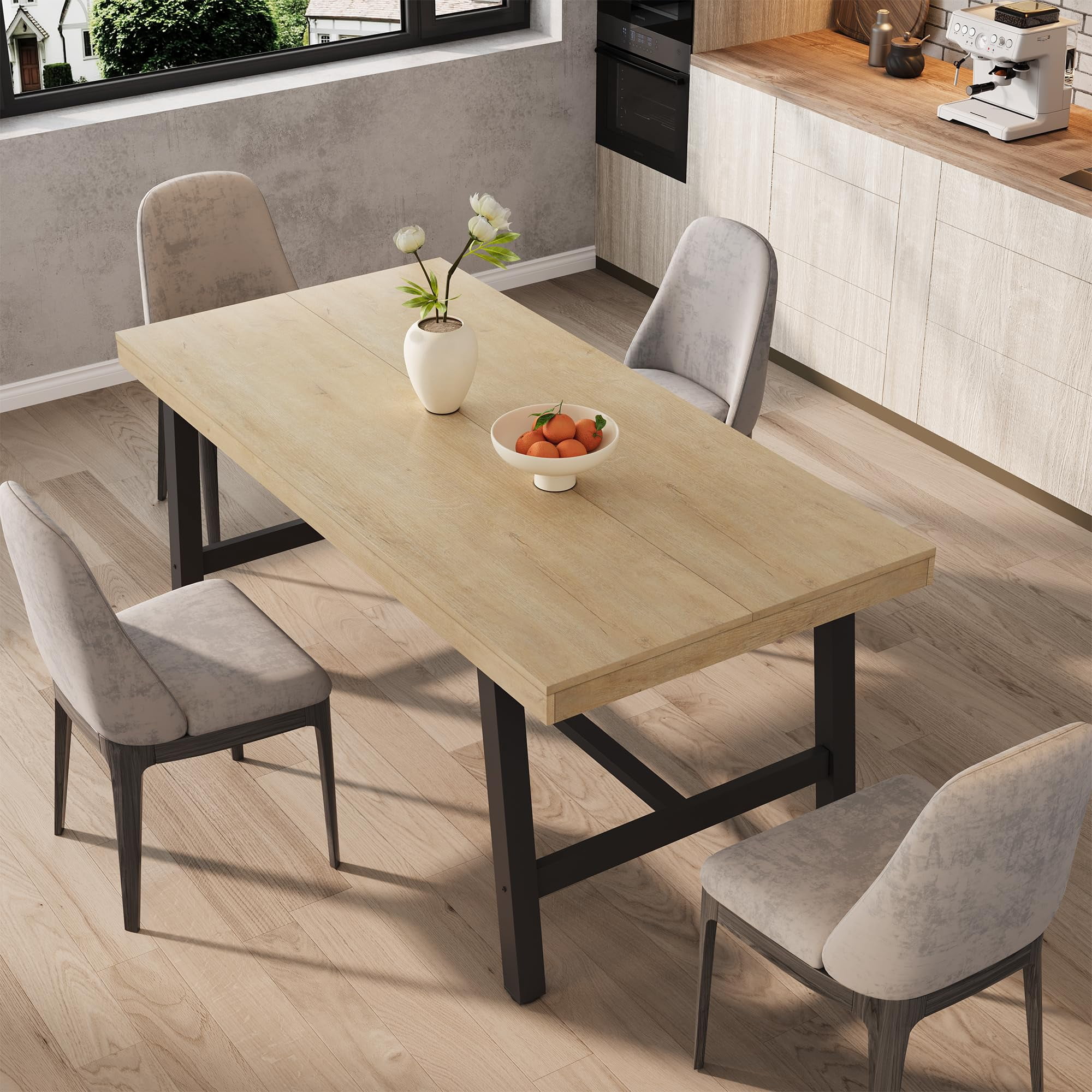 63 in Dining Table for 4-6 People, Industrial Rustic Wood Rectangular ...