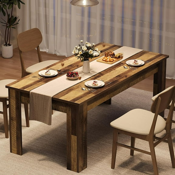 63" Dining Table for 4-6, Wood Dinner Table, Farmhouse Dinette Table for 4, Rectangular Kitchen Table for Kitchen & Dining Room, Small Space, Rustic Brown