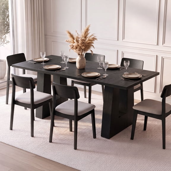 63" Dining Table Mid Century Modern Wood Rectangular Table with Scratch Resistant Surface Seats 6 for Dining Room Kitchen