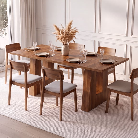 63" Dining Table Mid Century Modern Wood Rectangular Table with Scratch Resistant Surface Seats 6 for Dining Room Kitchen
