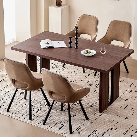 63" Dining Table Set for 4 6 People, 5 Piece Kitchen Dining Room Table with 4 Brown Swivel Chairs for Living Kitchen Room Apartment