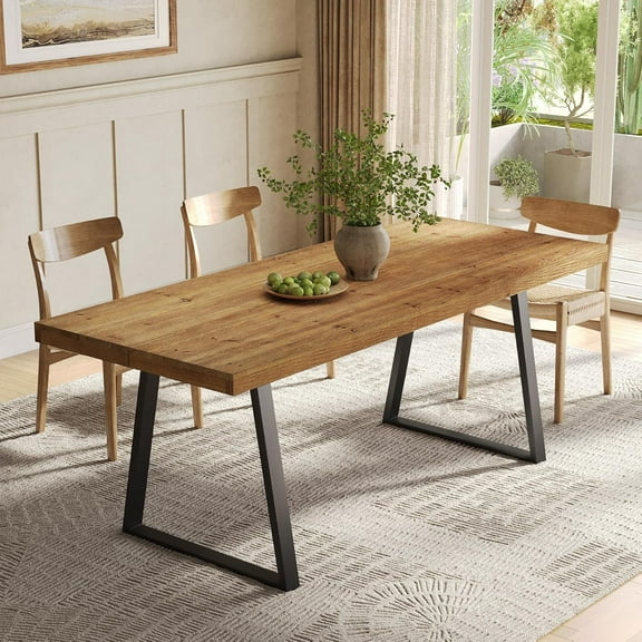63"  Dining Table for 4-6 People, Solid Wood Rectangular Kitchen Table with Heavy-Duty Metal Legs for Home, Dining Room, Small Space, Rustic Brown