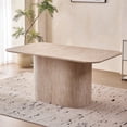 thumbnail image 1 of 63" Dining Table for 4 Person, [Rounded Corners] [Striped Pedestal Base] Farmhouse Modern Rectangle Kitchen Dinner Table, Beige, 1 of 7