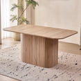 thumbnail image 1 of 63" Dining Table for 4 Person, [Rounded Corners] [Striped Pedestal Base] Farmhouse Modern Rectangle Kitchen Dinner Table, Beige, 1 of 7