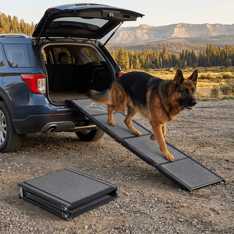 63" Dog Ramp for Car, Folding Dog Ramps for Large Dogs, Non-Slip Portable Dog Car Ramp for Car, SUV and Truck, Pet Ramp Steps Supports Up to 250 LBS