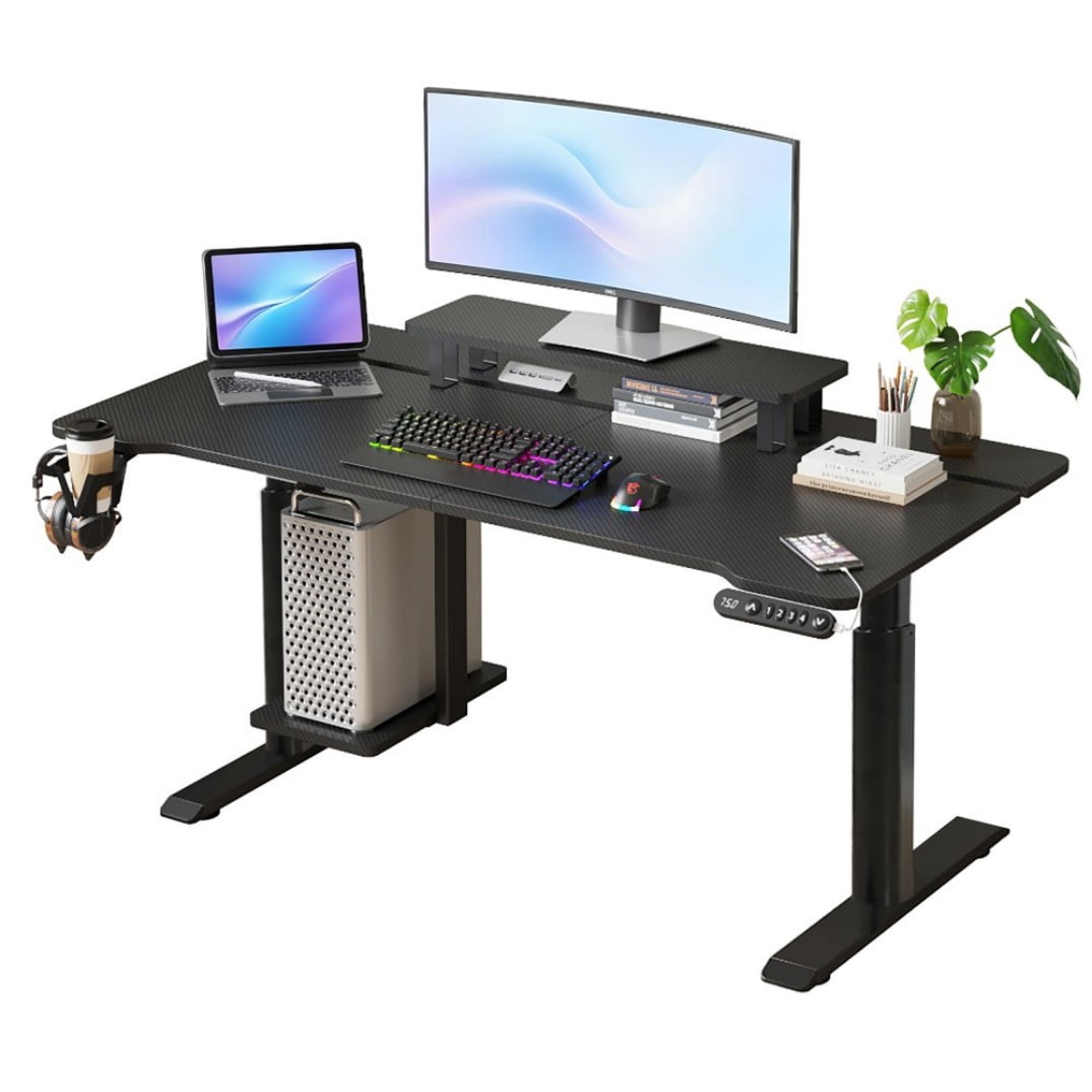 63" Dual Motor Electric Standing Desk, Height Adjustable Sit Stand Desk 28"-46", 265 LBS Computer Desk with Splice Board, Type-C & Cable Management, Black