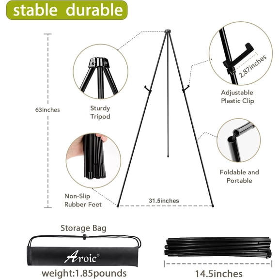 63" Easel Stand for Display, 6 Pack Portable Foldable Metal Easel, Easels for Signs Wedding Logos, Arts, Painting, Adjustable Floor Easels with 6 Storage Bag