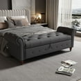thumbnail image 1 of 63" End of Bed Bench, Bedroom Bench with Button-Tufted, Upholstered Storage Ottoman Benches with Rolled Arms, Entryway Bench with Solid Legs for Bedroom Living Room, Dark Gray, 1 of 8