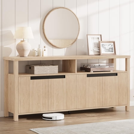 63" Entertainment Center with 4 Door Storage, Open Shelf, Tall Media Console Table for Living Room, Bedroom