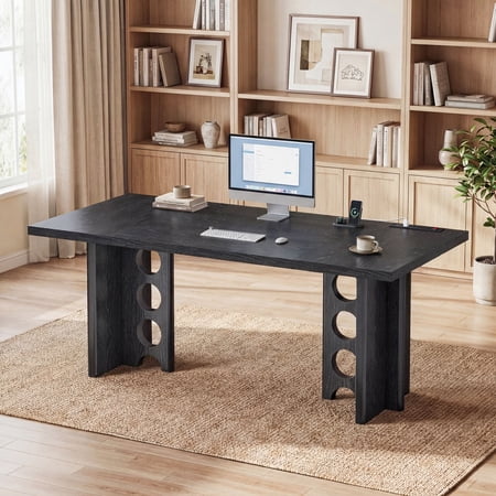 63'' Executive Desk, Large Computer Office Desk With Power Outlet