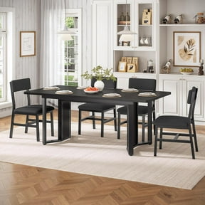 63" Extendable Kitchen Table Set for 4-8 People, 5-Piece Large Dining Table Set With 4 Chairs, Mid-Century Modern Dining Room Table, Space Saving, Black