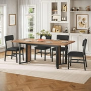 63" Extendable Kitchen Table Set for 4-8 People, 5-Piece Large Dining Table Set With 4 Chairs, Mid-Century Modern Dining Room Table, Space Saving, Rustic Brown