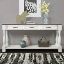 63" Extra-Thick Solid Wood Console Table, Antique White Sofa Table with 3 Drawers & Storage Shelf for Entryway